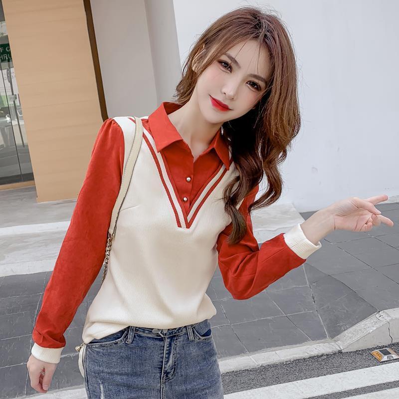 Áo Sơ Mi Giả Hai Lớp Dáng Ôm Màu Sắc Tương Phản Phong Cách Phương Tây Thời Trang Mùa