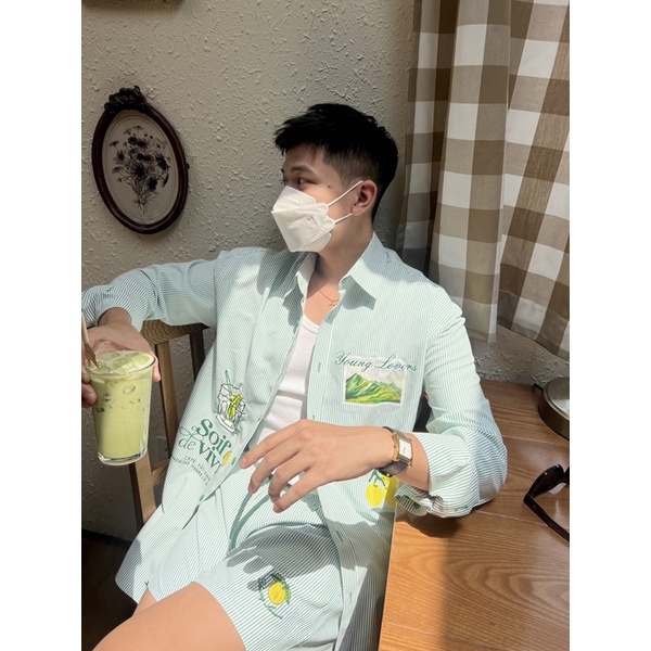 Áo Sơ Mi tay dài sọc xanh lá Emerald