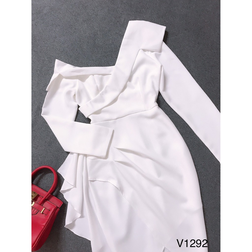 Váy Trắng lệch vai bèo eo V1292 - DVC phân phối chính thức ( Kèm ảnh thật shop tự chụp)