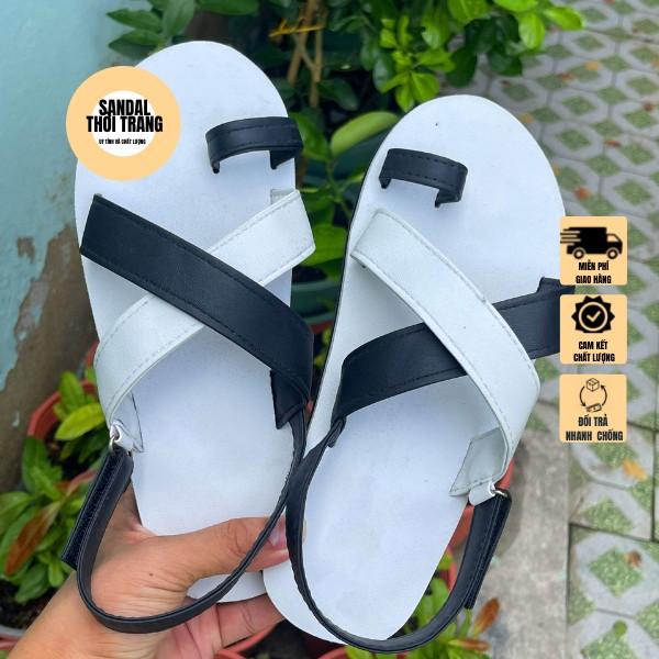 Giày sandal xỏ ngón nữ nam A24 quai mix trắng đen sandal đi học nữ nam xăng đan quai hậu học sinh [ẢNH THẬT 100%] giá rẻ