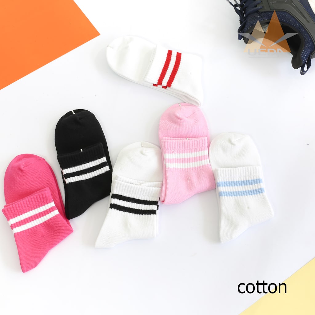 Tất nữ cổ cao [ Free ship ] Vớ cổ cao nữ - 2 sọc phong cách Hàn Quốc - Sợi cotton mềm thoáng mát