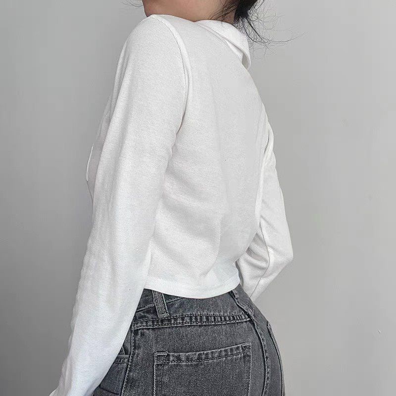 Áo croptop polo xẻ tay AN MINH chất bo tăm dầy co dãn tốt, xẻ tay độc lạ, dễ mặc