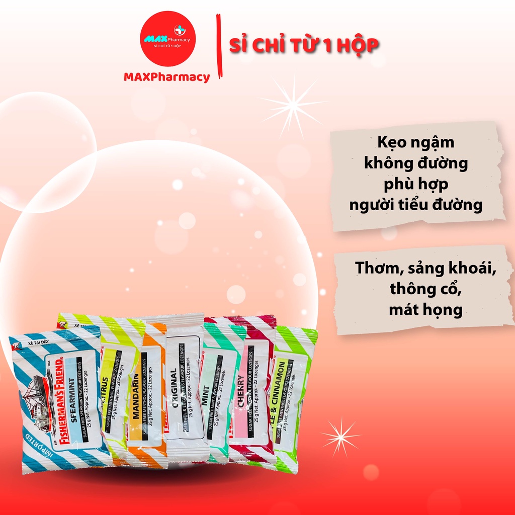 Kẹo Cay Con Tàu Giảm ho Thông họng Không Đường FISHERMAN'S FRIEND 25g nhiều mùi vị - Maxpharmacy