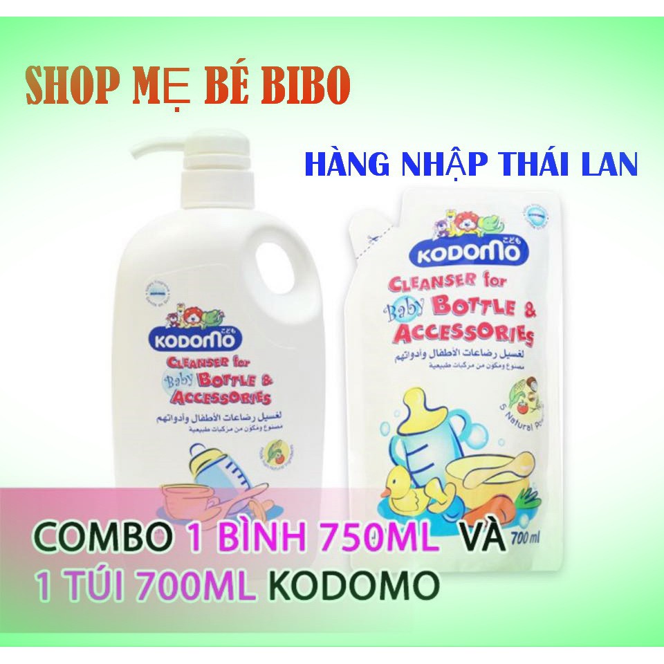 Combo Nước Rửa Bình Sữa Kodomo Rửa Rau Củ Và Phụ Kiện, An Toàn Cho Bé 700Ml Dạng Túi và Chai 750ml