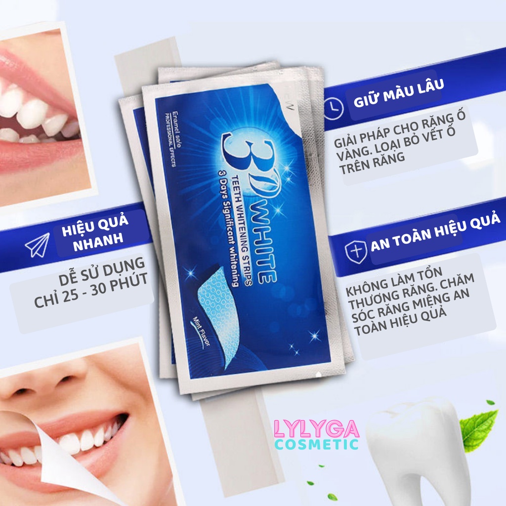 Miếng dán trắng răng 3d White Teeth Whitening Strips Hộp 7 miếng dán răng dễ dàng thự hiện tại nhà rẻ hiệu quả DC09