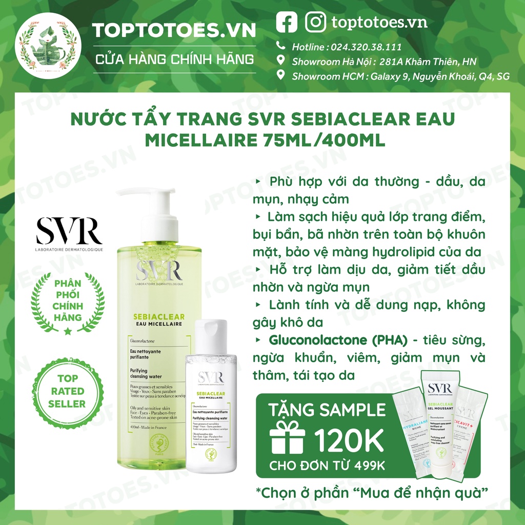 Nước tẩy trang cho da dầu mụn SVR Sebiaclear Eau Micellaire 75ML/ 400ML [NHẬP KHẨU CHÍNH HÃNG 100%]