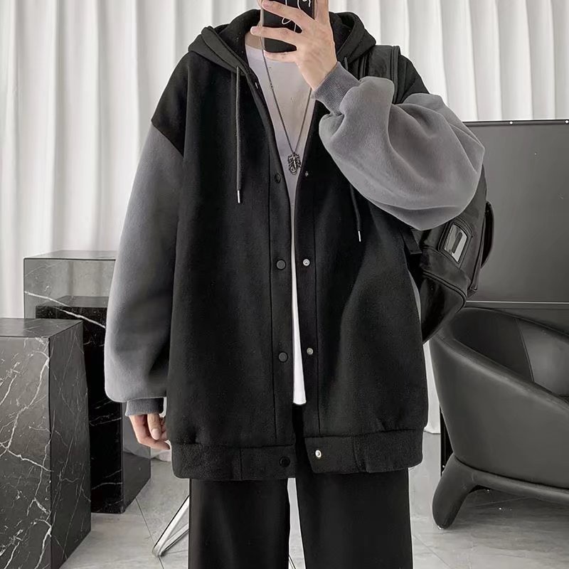 Áo Hoodie Nam Dáng Rộng Phối Dây Rút Thời Trang nam Hàn Quốc Giản Dị Dành Cho retro áo dài tay túi áo cặp