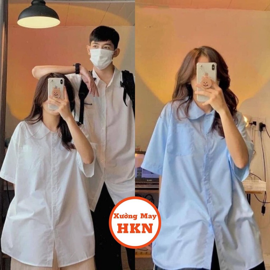 Áo Sơ Mi Nam Nữ Cổ Sen Tay Lửng 2 Màu Vải Đẹp Mềm Mịn Mã 500 Xưởng May HKN