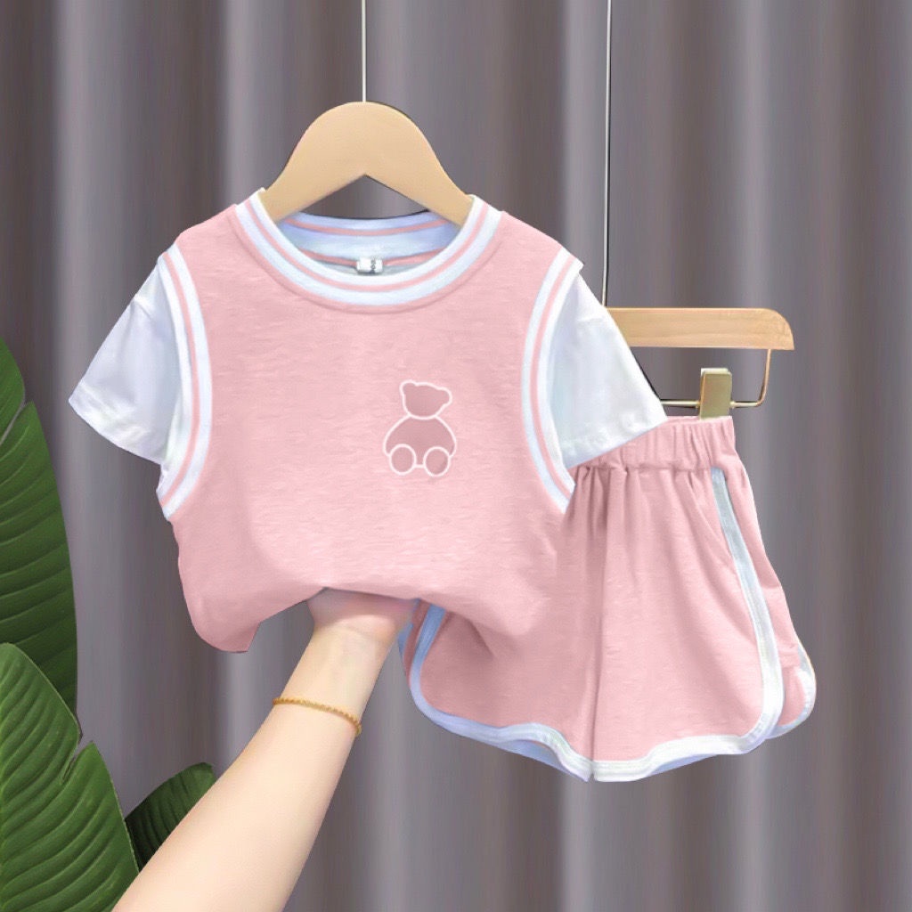Bộ Áo Thun Tay Lửng + Quần Short Dáng Rộng Thời Trang Mùa Hè Cho Bé Gái 1 Tuổi 2345