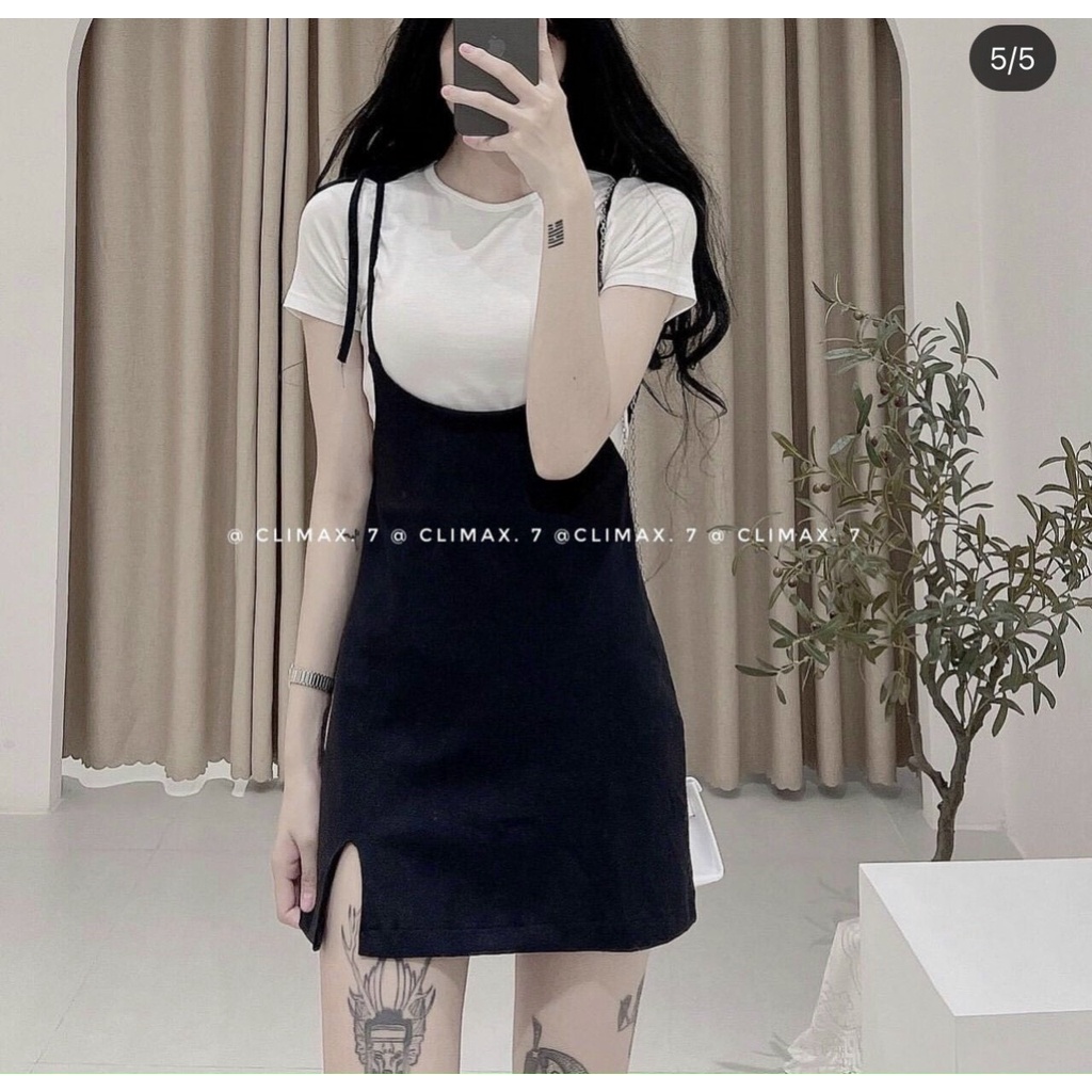 set áo thun trơn kèm đầm yếm cute na5y5
