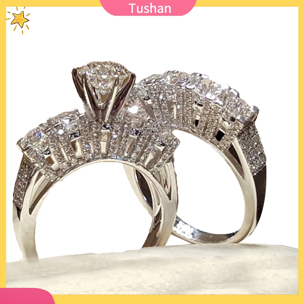2 nhẫn đính đá nhân tạo sang trọng dành cho đám cưới đính hôn cặp đôi quà tặng trang sức
