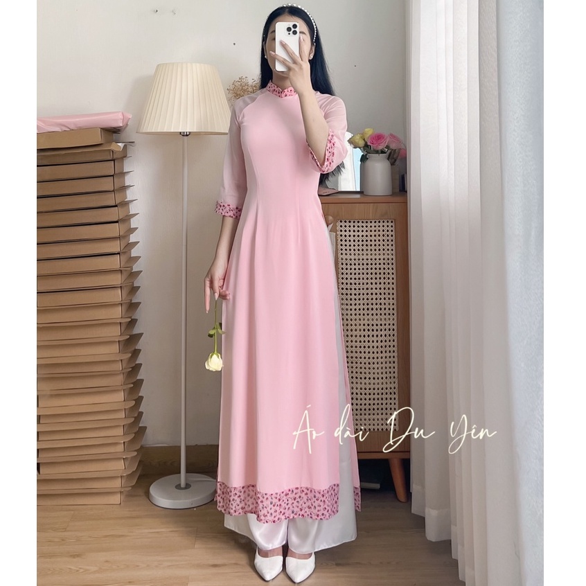 Áo Dài Cách Tân Lụa Mỹ Phối Hoa Nhí, Áo Dài Vi Mộng