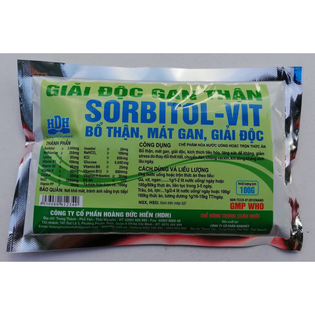 1 gói Giải độc gan thận Sorbitol-Vit 100g  bổ thận, mát gan, giải độc dùng tốt cho gia súc, gia cầm, chó mèo, gà chọi