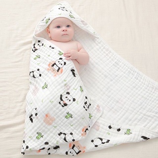 Khăn ủ xô sơ sinh, ủ choàng cotton 4 lớp, khăn tắm có mũ cho bé. Khăn quấn ủ xô vuông Organic cho bé sơ sinh