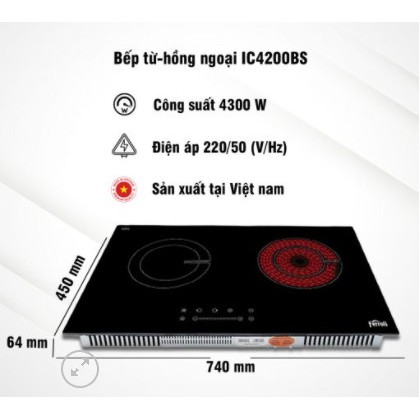 BẾP TỪ-HỒNG NGOẠI FERROLI IC4200BS MẶT KÍNH SCHOTT CERAN - ĐIỀU KHIỂN TRƯỢT