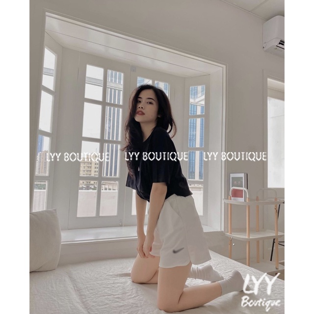 Quần Đùi Nữ Thêu Logo, Quần Short Thể Thao Chất Da Cá Mềm Mát Hàng Quảng Châu LYY BOUTIQUE