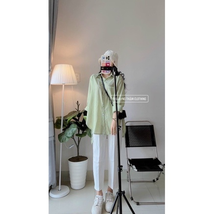 Set áo sơ mi bơ kèm quần tây trắng siu sang phong cách LNĐ