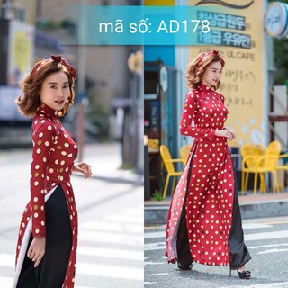 ⚡️ có big size 5XL ⚡️ AD178 Áo Dài truyền thống cổ điển cô ba sài gòn chấm bi nền đỏ kèm quần