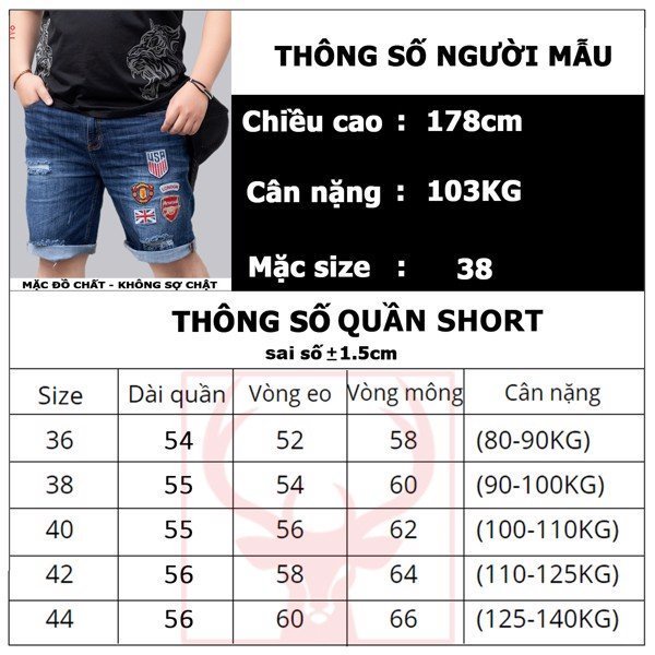 Quần Sooc Jean Big Size Nam 80-140kg AKYOO Vải Jean Co Giãn, Thoải Mái, Bền Màu - SJ1301
