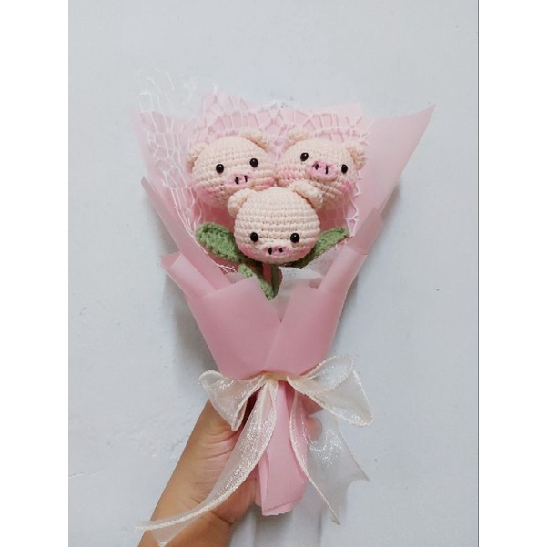 Hoa len handmade hình đầu heo