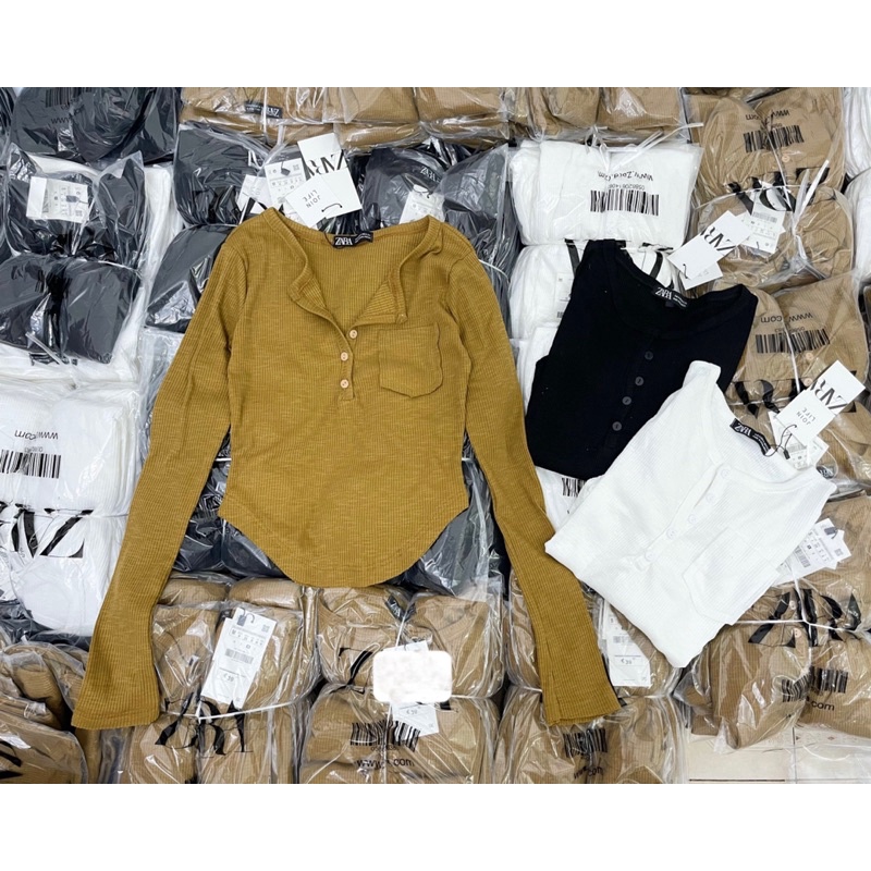 [Sẵn] Áo len tăm body cúc túi ngực, áo len mỏng dài tay ôm dáng | BigBuy360 - bigbuy360.vn