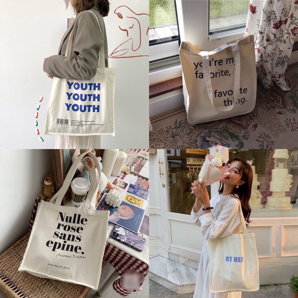 Túi Vải Tote Nữ Đeo Vai họa tiết chữ Phong Cách đi học đi chơi thời trangHAZIN