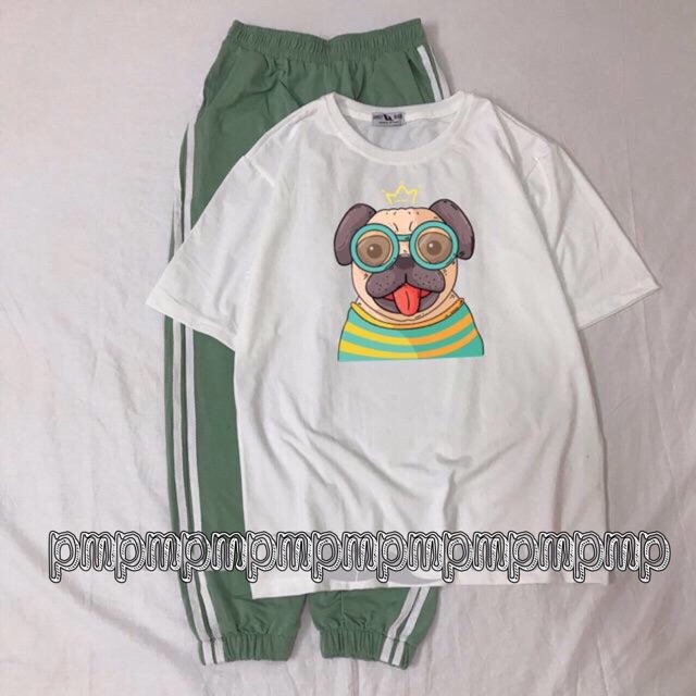 Sét áo hình và quần sọc xanh