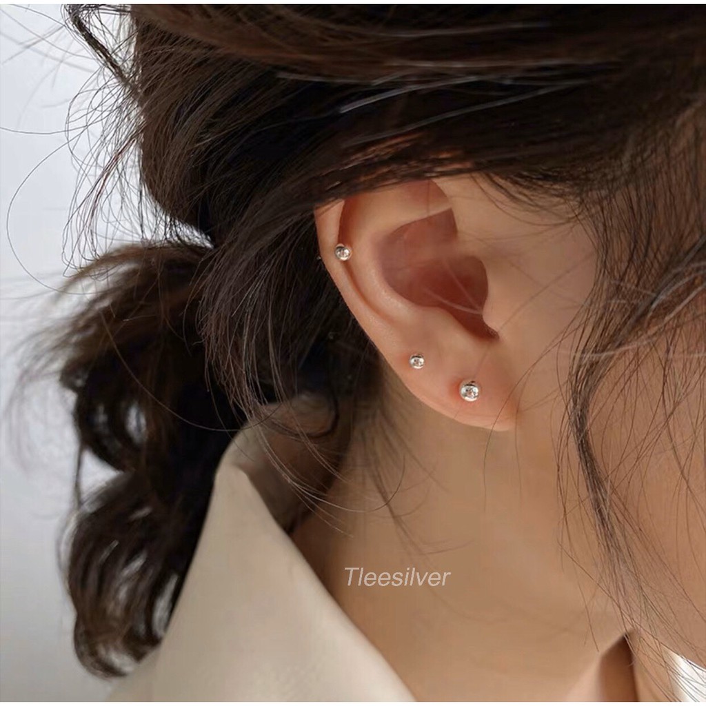 Khuyên tai bạc TLEE bi minidot 3mm xinh xắn TleeJewelry B0298