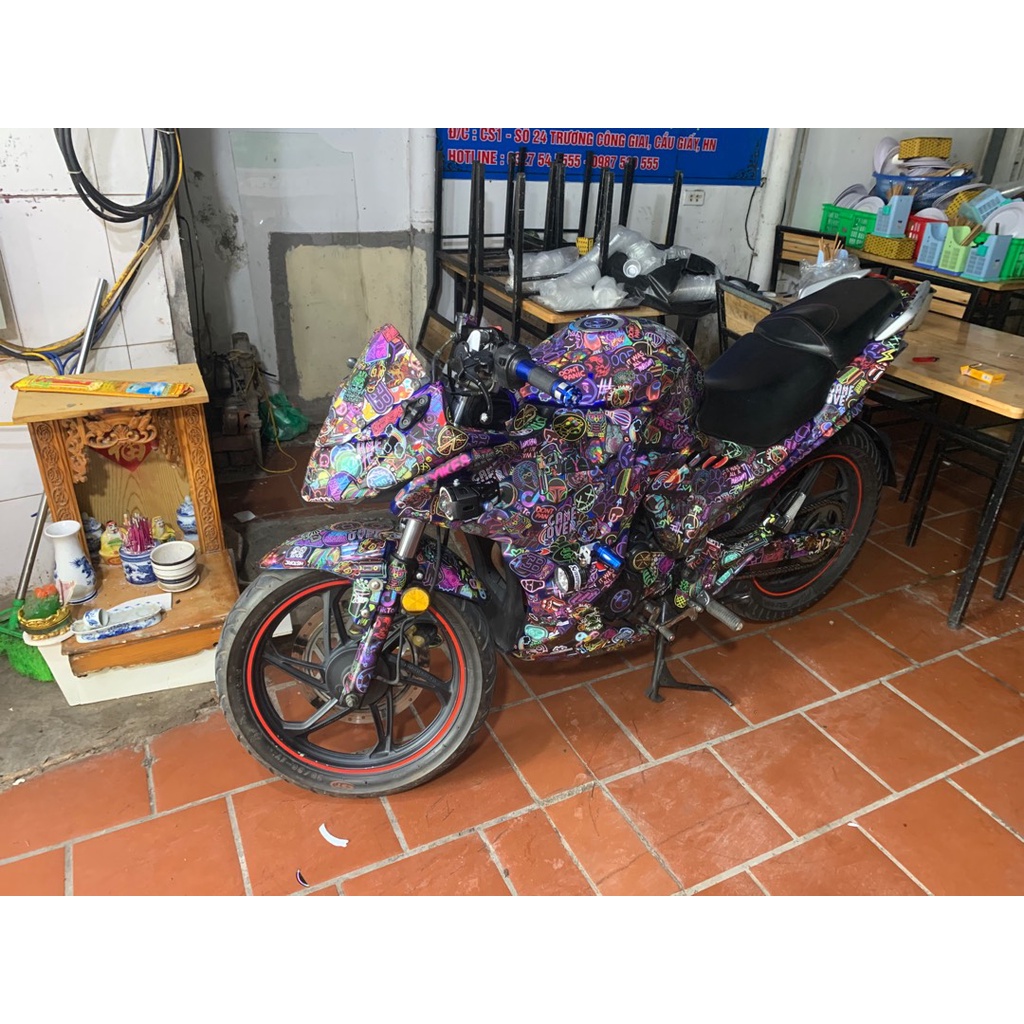 combo set sticker chống nước các màu  dán mũ bảo hiểm, vali 50 hình dán graffiti neon dán cốc nước