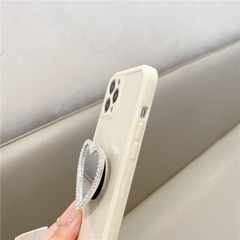 Ốp điện thoại mềm màu trắng có giá đỡ tráng gương thích hợp cho Iphone 12 Pro Max 11 Pro Max Xs Max Xr X 7 8 Plus 7 Plus