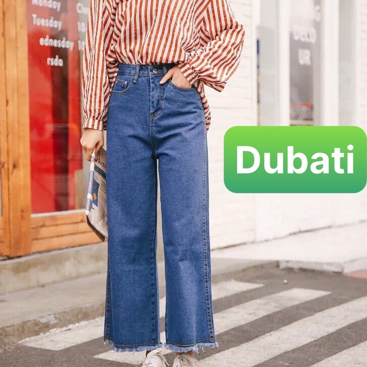 QUẦN BAGGY NỮ CHẤT BÒ XANH ỐNG RỘNG DÀI LƯNG CAO NÂNG MÔNG PHONG CÁCH HÀN QUỐC-DB 6714- DUBATI FASHION