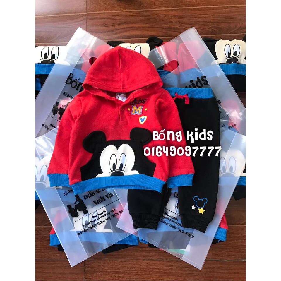 Bộ Nỉ Bé Trai Túi Có Tai Mickey 0-3m