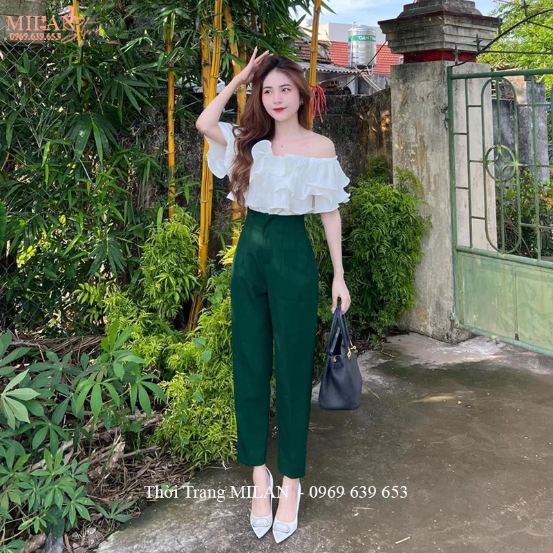 Quần tây nữ lưng cao đi học làm công sở ống đứng màu Đen Trắng dáng quần vải baggy cạp liền cao nữ công sở học sinh dài