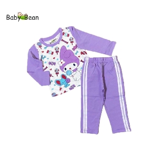 Bộ Đồ Thun Cotton Dài Tay in hình Thỏ & Chuột Bé Gái BabyBean