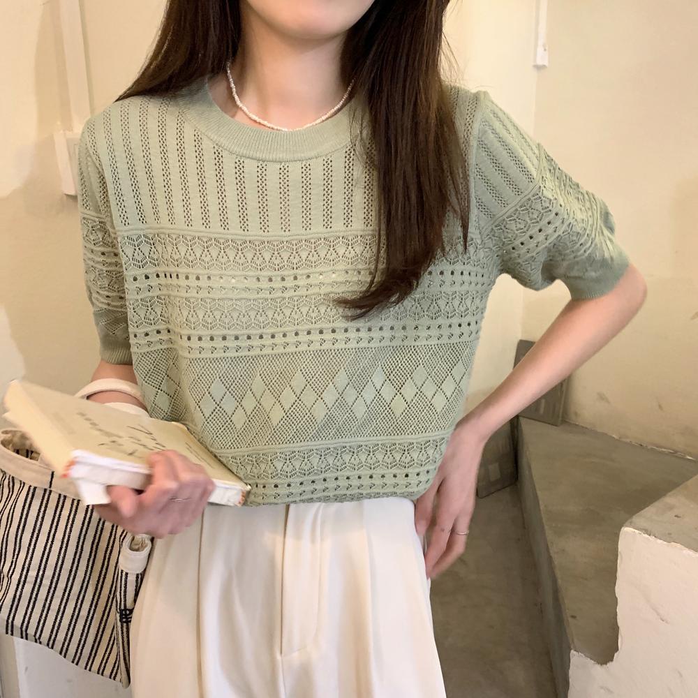 Áo Thun Dệt Kim Xuyên Thấu Ngắn Tay Thời Trang 50680