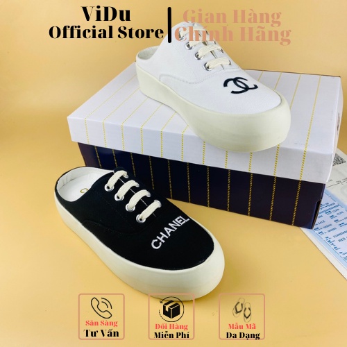 Giày sục nữ Chanel ViDu 3591 màu trắng đế bánh mì độn đế thời trang êm ái