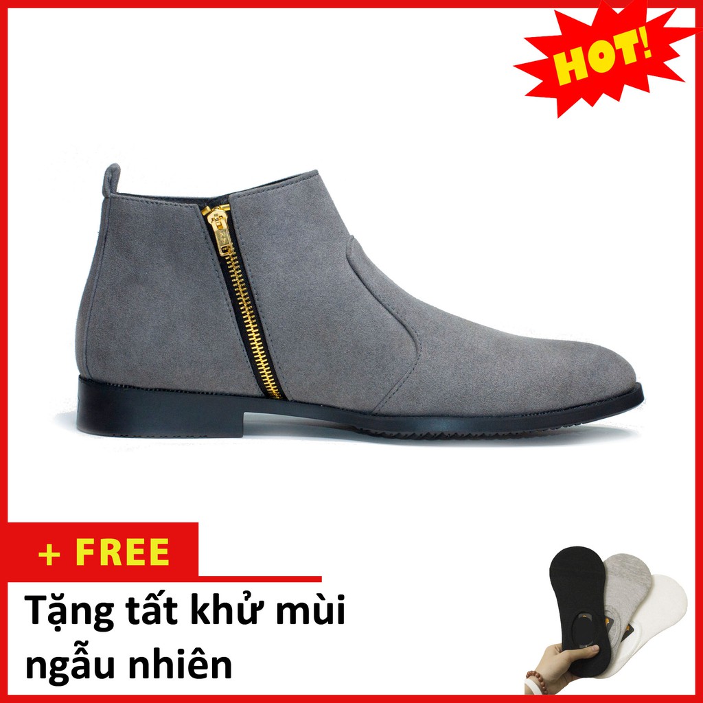 Giày Chelsea Boot Nam Cổ Khóa Rất Dễ Xỏ Da Búc Màu Xám Cực Đẹp - Giày Chelsea Boot Nam CB521-bucxamkhoa(T)-XAMBUCK