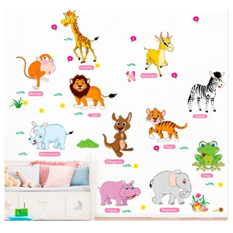 Decal dán tường thú rừng tiếng Anh