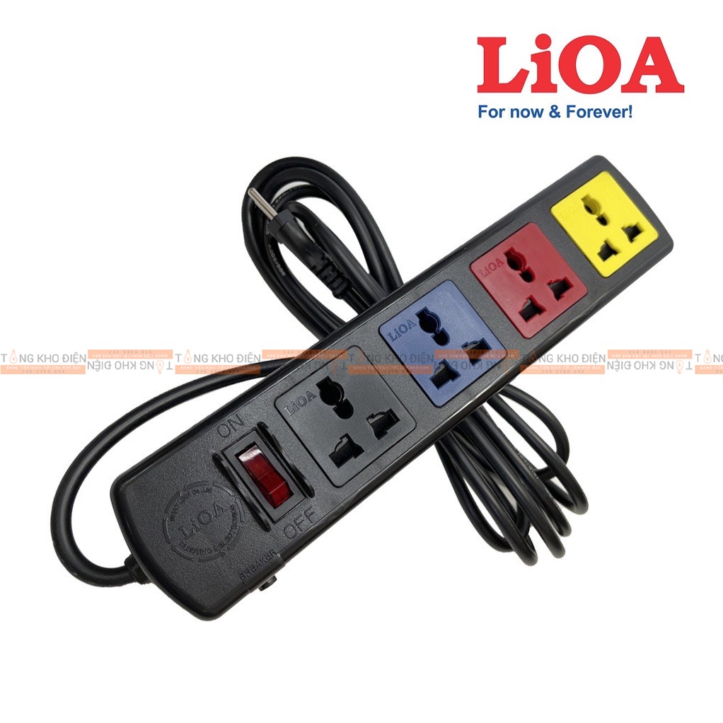 Ổ cắm điện LIOA, 4 lỗ đa năng, có công tắc, có bảo vệ quả tải, 3300W, dây dài 3m/5m, mã: 4D