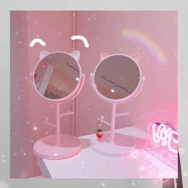 Gương trang điểm để bàn họa tiết tai meò ngộ nghĩnh