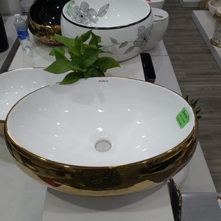 Chậu lavabo đặt bàn, chậu rửa mặt đặt bàn mạ vàng - JVL1033