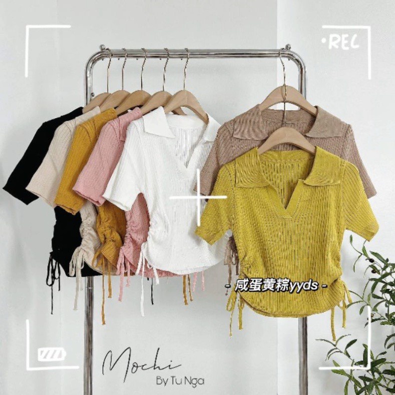Áo Len Gân Cổ Bẻ tay Ngắn Dây Rút 2 Bên Sườn | Smide Clothing