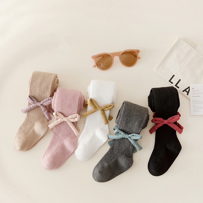 Quần Tất Legging Màu Trơn Đính Nơ Thời Trang Thu Đông Hàn Quốc Mới Cho Bé Gái