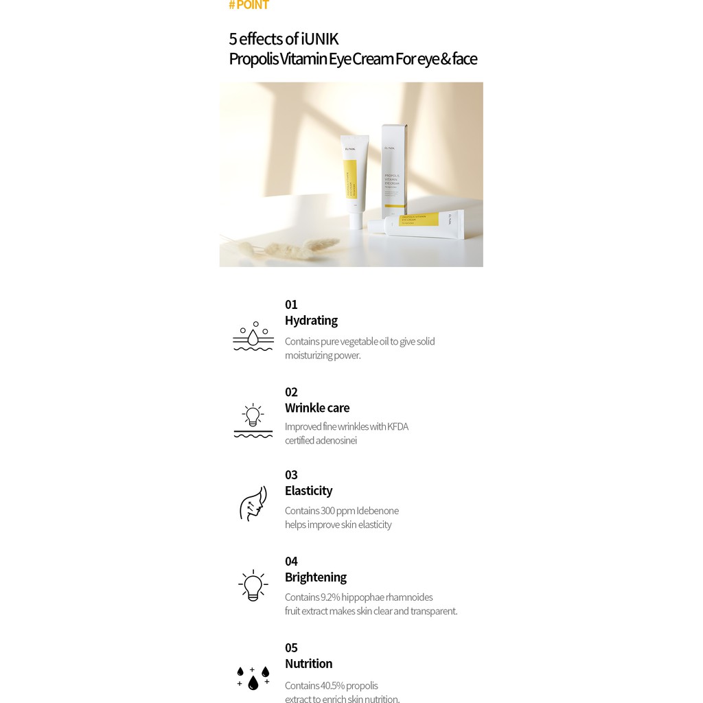 Em Dưỡng Da Mắt Chứa Vitamin Và Keo Ong Chất Lượng Cao IUNIK Propolis Vitamin eye cream 30ml