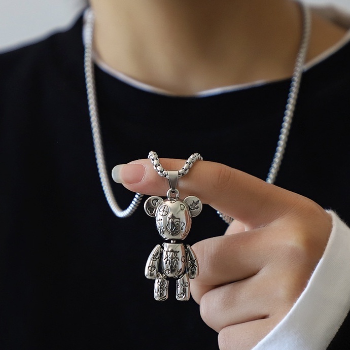 Vòng cổ Thép Titan Mặt Hình Gấu Hoạt Hình Phong Cách Hip hop punk Cho Cặp Đôi