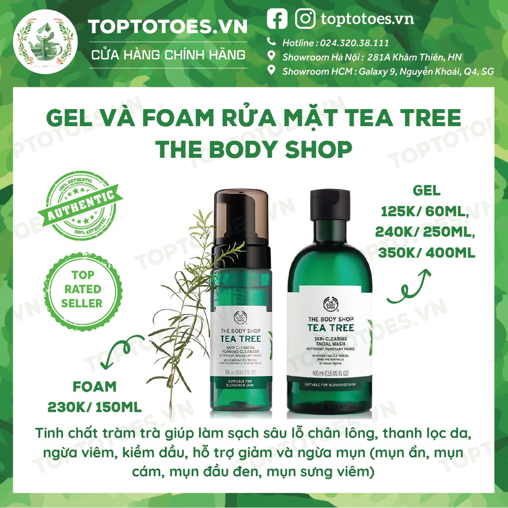 Gel rửa mặt và Toner The Body Shop Tea Tree ngừa & giảm mụn, viêm, kiềm dầu