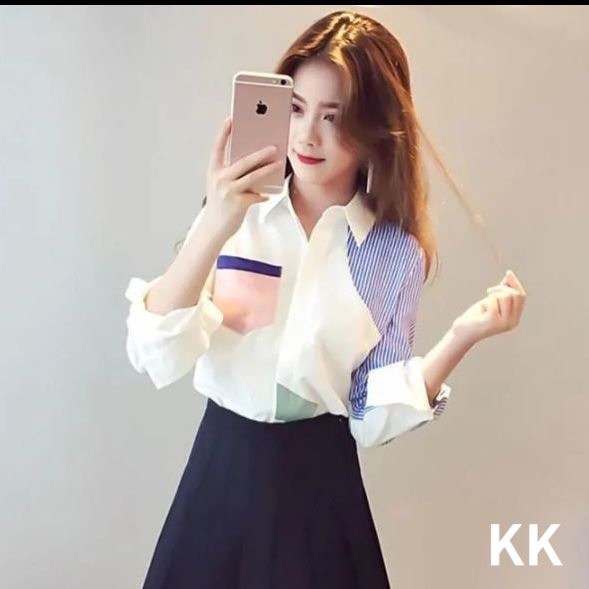 áo kiểu nữ áo sơ mi Áo Dài Áo Sơ Mi Tay Dài Dáng Rộng Màu Sắc Hợp Thời Trang