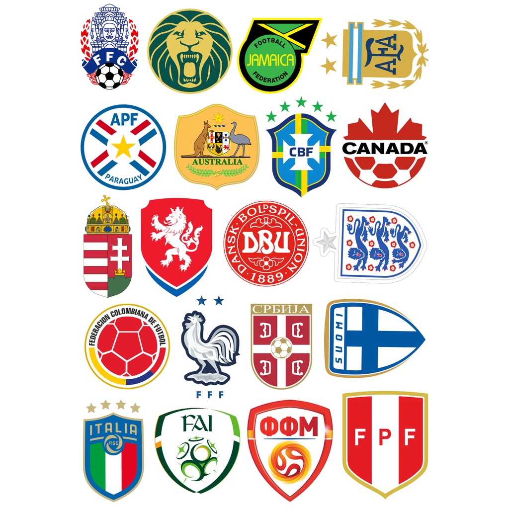 Bộ 60 Sticker hình dán decal logo Đội tuyển bóng đá Đức, Việt Nam, Brazil, Tây Ban Nha, Anh, Pháp, Ý, hình dán laptop