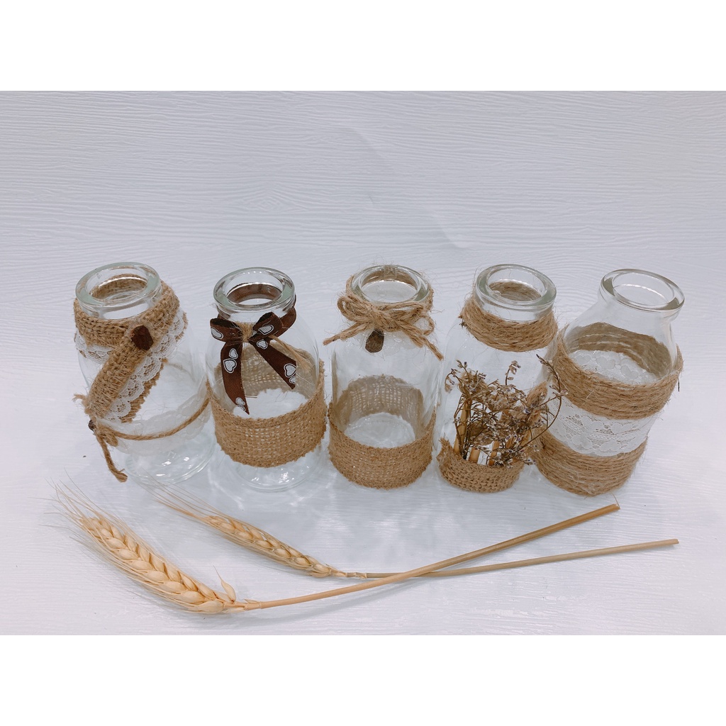 Chai thủy tinh handmade dây thừng - bình hoa decor thể tích 100ml - 300ml - có kèm nút bần gỗ - giao mẫu ngẫu nhiên