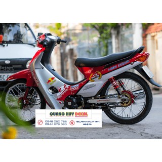 Tem trùm wave đỏ trắng loại nhỏ Thái đời đầu 2002, độ phủ bộ team decal cho xe máy rẻ đẹp